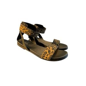 MIA Lydya Leopard Print Sandals Vegan Leather Black Brown Animal Print 7.5